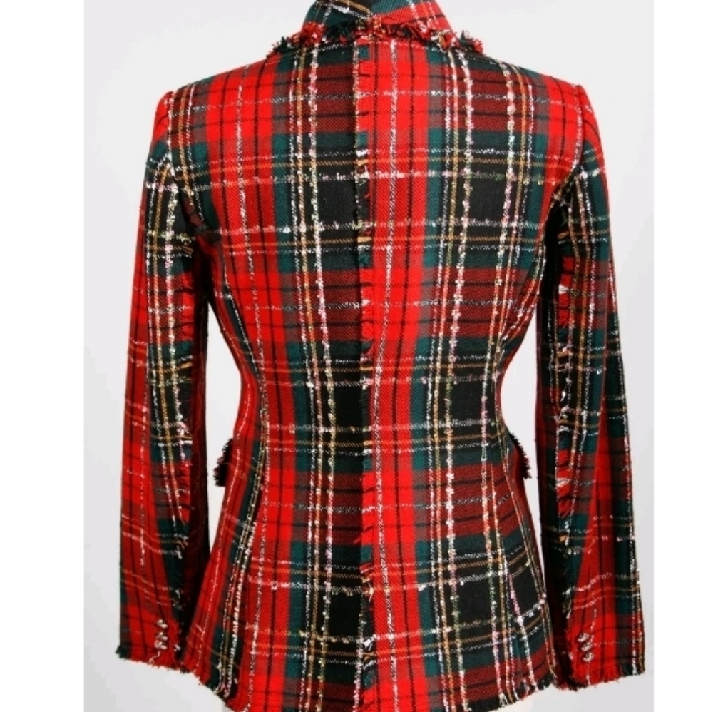 Rachel Zoe Plaid Frayed Double Breasted Blazer S - Picture 5 of 8